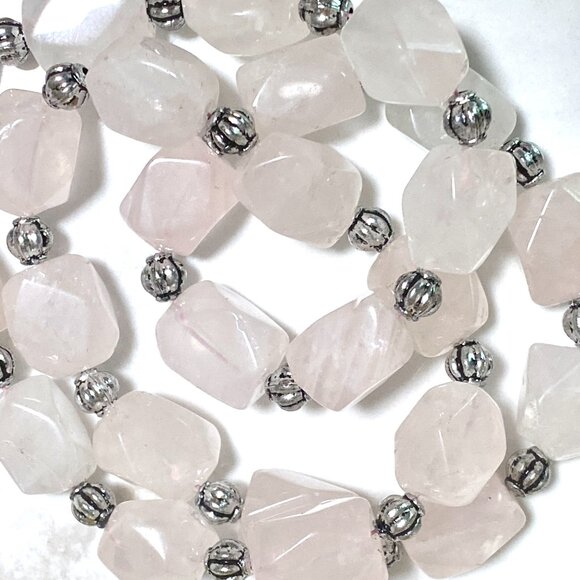 Beaded Diamond-cut Rose Quartz Necklace, Pale Pink Genuine Gemstone Choker - Picture 3 of 10